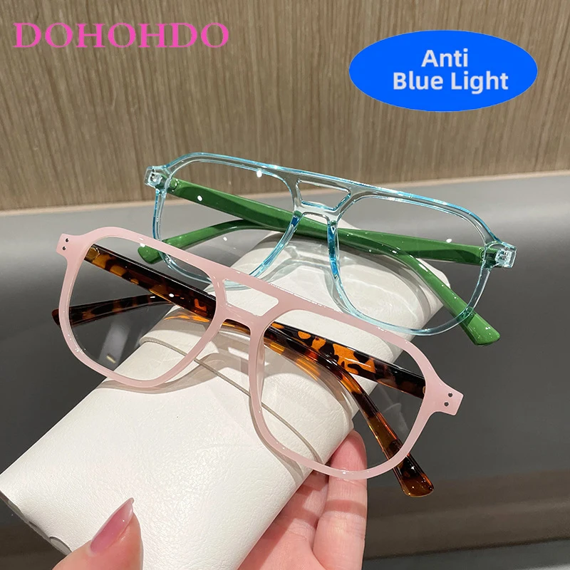 

Vintage Unisex Twin Bridge Pilot Anti Blue Light Computer Glasses Women Men Fashionable Brand Luxury Designer Classic Eyeglasses
