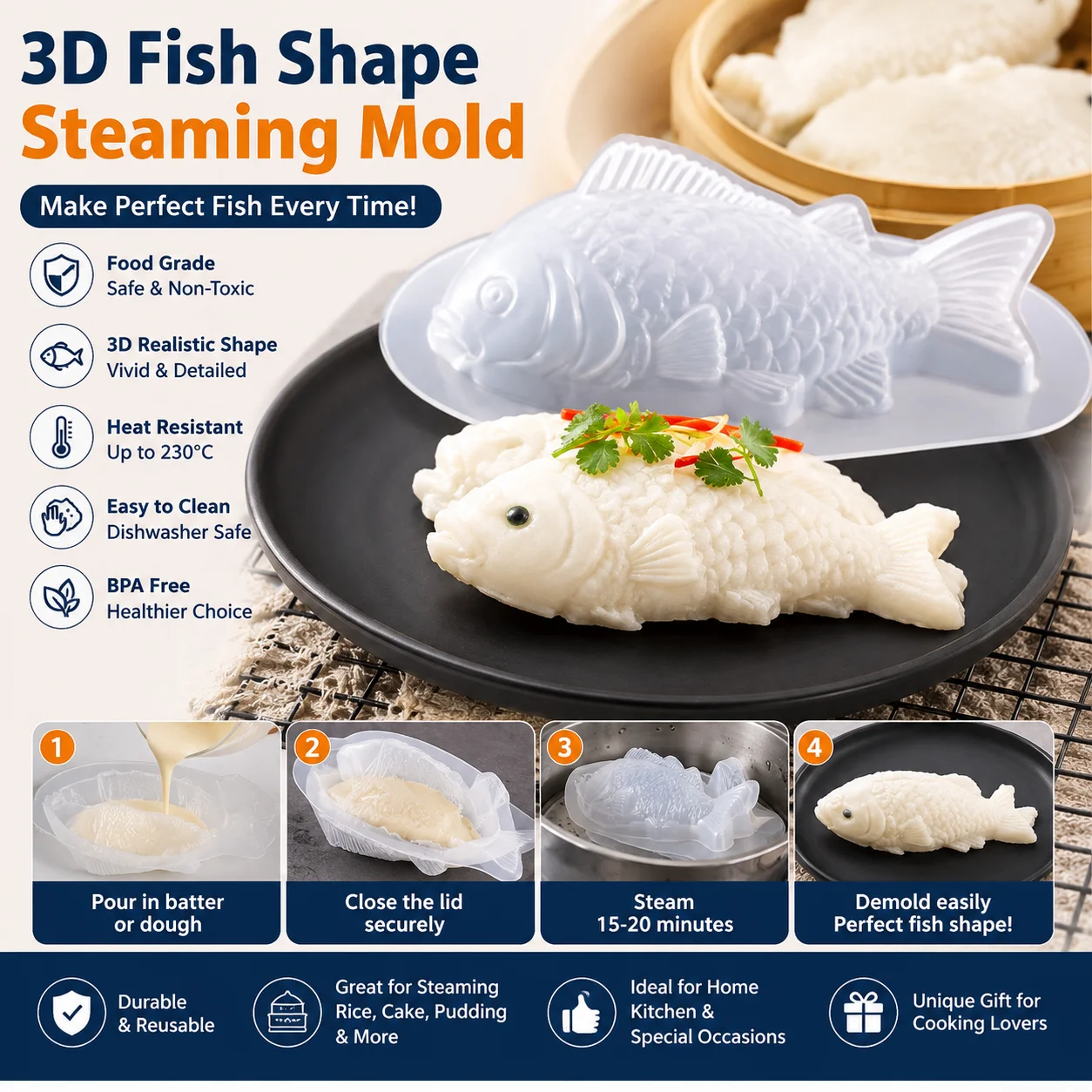 3D Koi Fish Shape Plastic Mold DIY Cake Chocolate Jelly Soap Baking Mold Handmade Sugarcraft Dessert Decorating Tool
