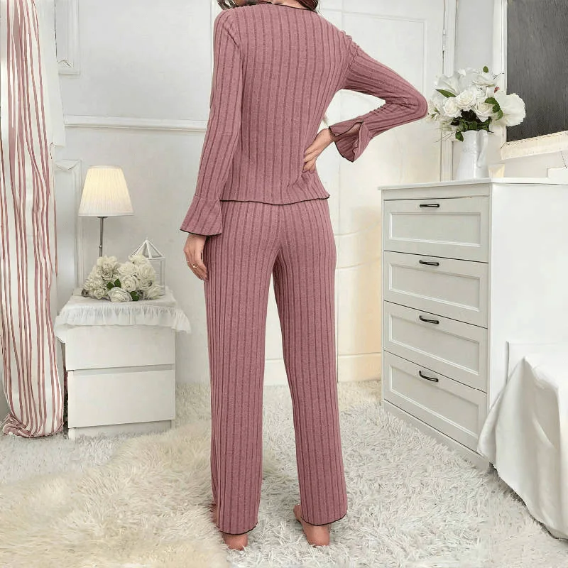 Autumn and winter sleepwear woman lapel bow fashion sexy long sleeve trousers home suit woman