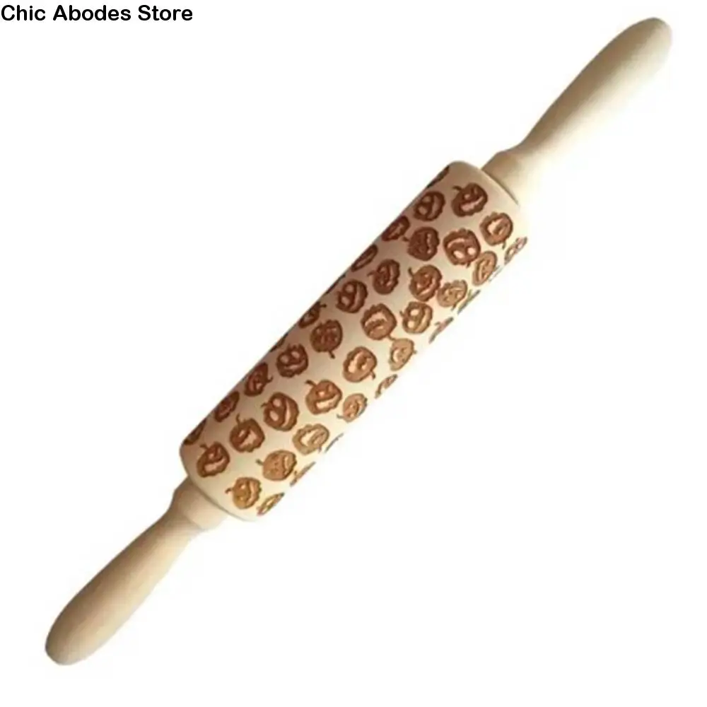 

Wooden Halloween Pumpkin Rolling Pins Embossing Pattern Unbreakable Cookies Roller Carved Durable Biscuit Roller Pastry