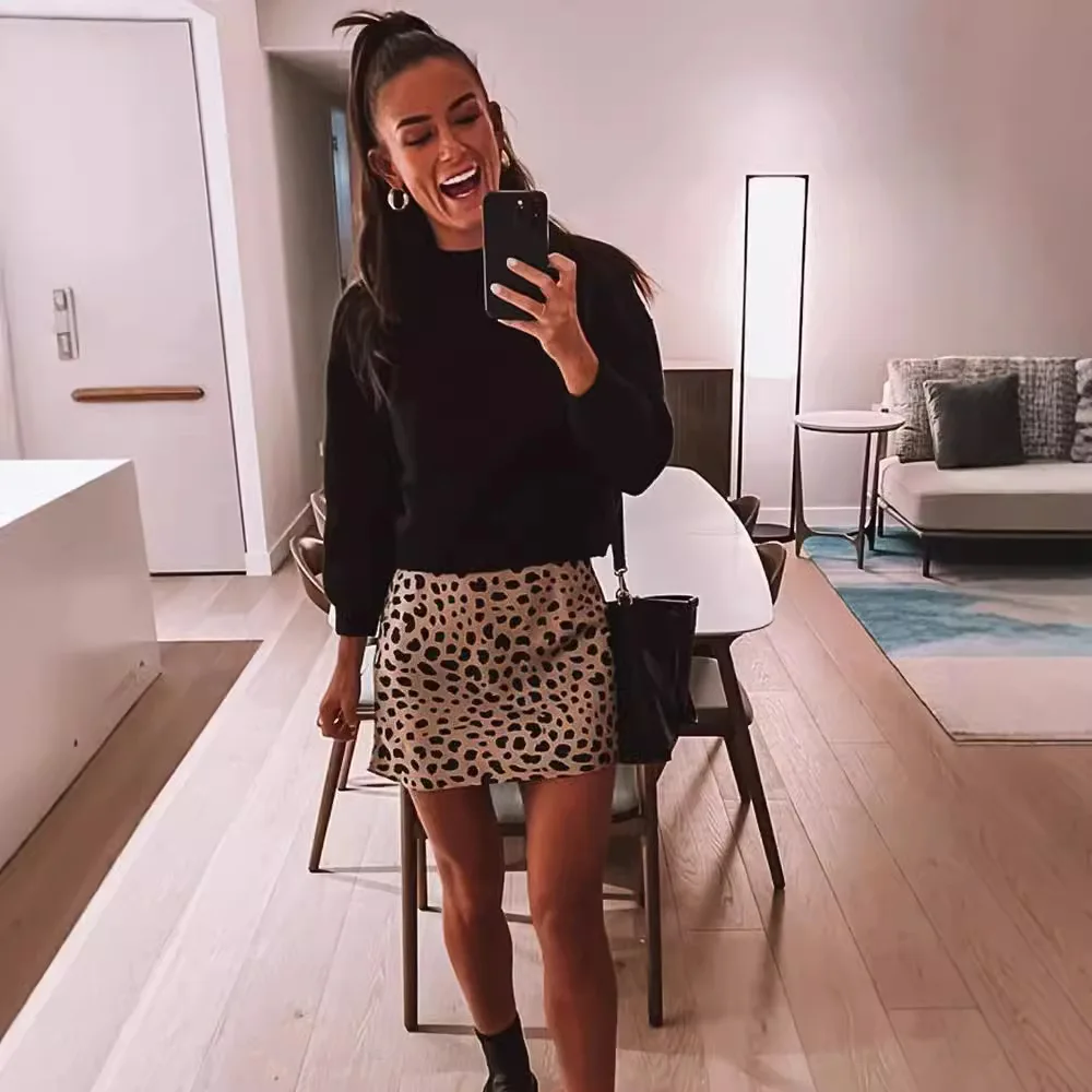 Leopard Print Half Skirt 100% Mulberry Silk A-word Long Skirt Summer Silk Satin Skirt