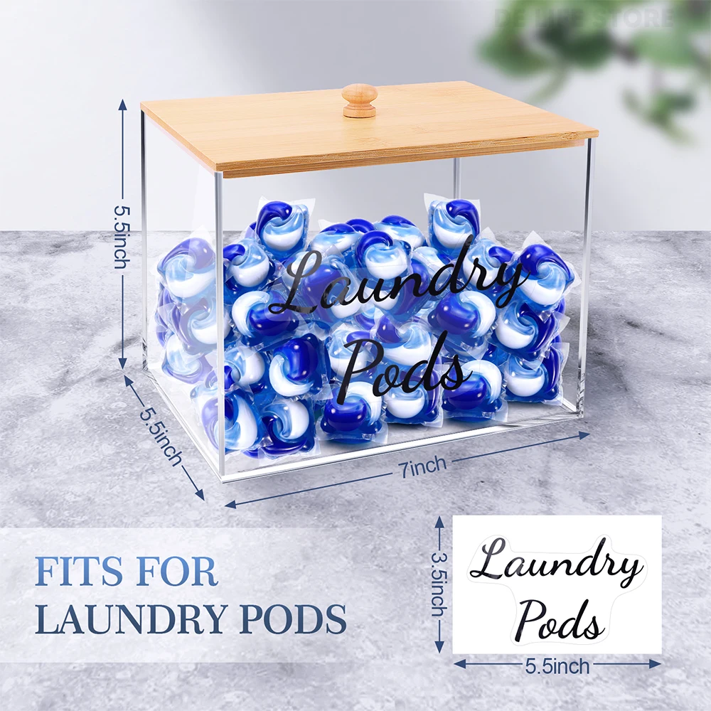 Laundry Pods Container Acrylic Washing Capsule Storage Box With Bamboo Lid Dryer Sheet Holder Laundry Room Organizer