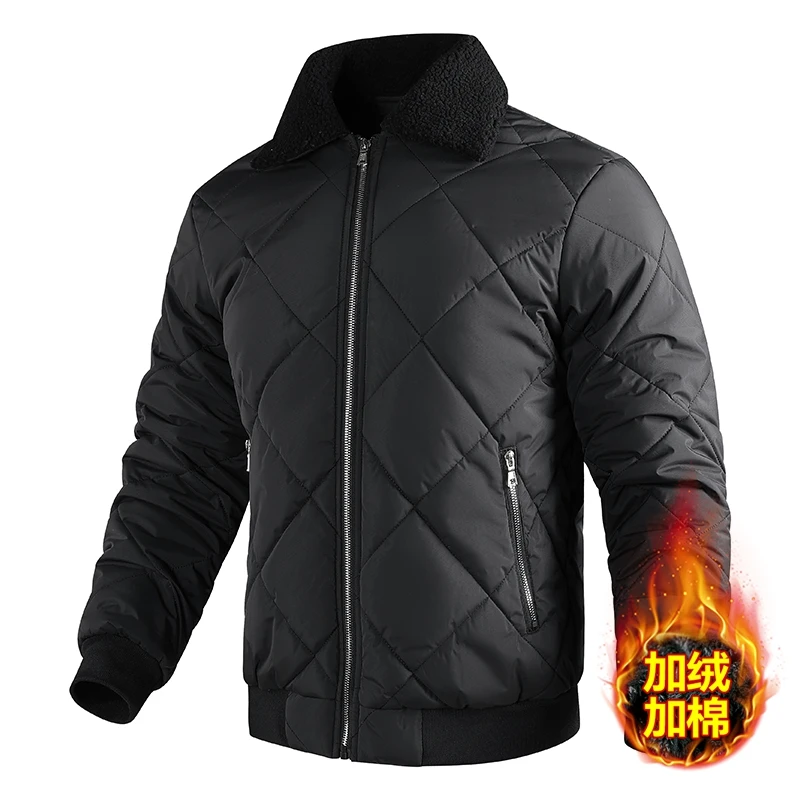 Winter Fleece Diamonds Jacket Men Parka Coat Loose Solid Windproof Fur Collar Warm Padded Parka Jacket Fashion Windbreaker Coats