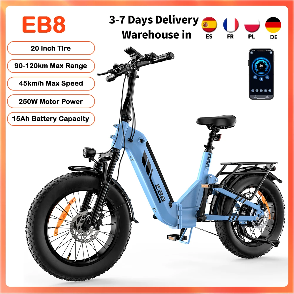 Elektrofahrrad EB8 20 Zoll 250W E-Bike 48V 15Ah Langstrecken-Elektrofahrrad Hydraulische Scheibenbremse Vorderradfederung APP für Erwachsene