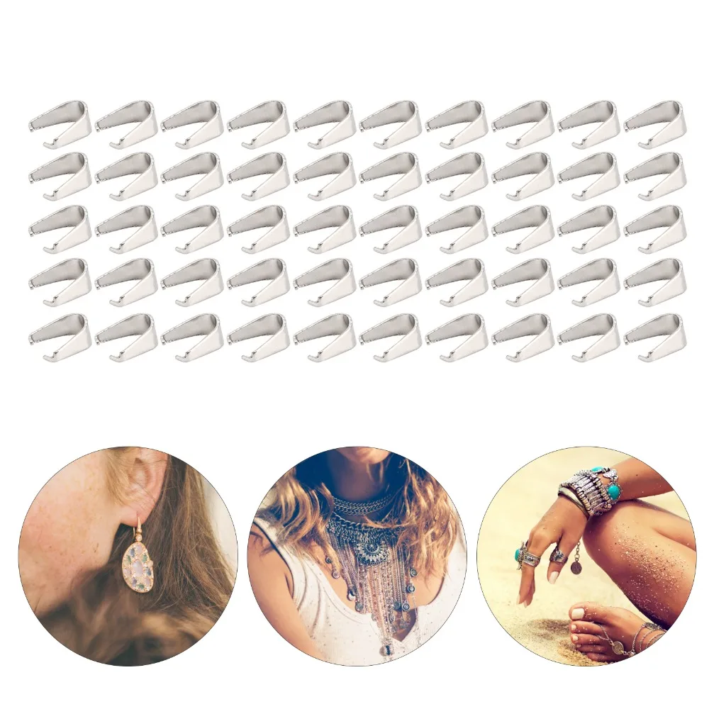 500pcs Jewelry Tools Stainless Steel Pinch Clips Exquisite Snap Open Bail Clasp Silver Pendant Clasps Accessories