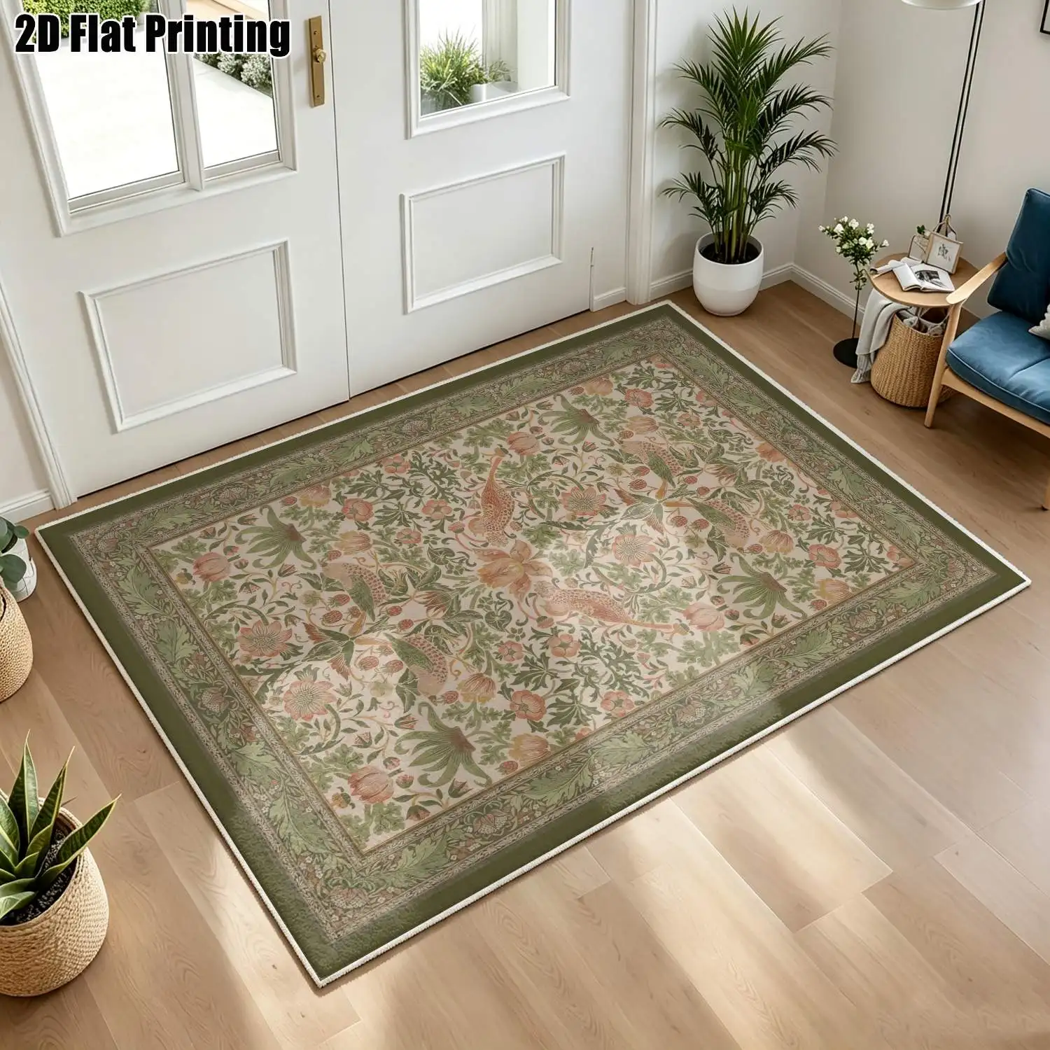 1Pc 2D Printed Velvet Carpet, Retro Floral Animal Pattern, European Bohemian Geometric Striped, Multi-Size Machine Washable, for Home Decor, Multi-Scene Use