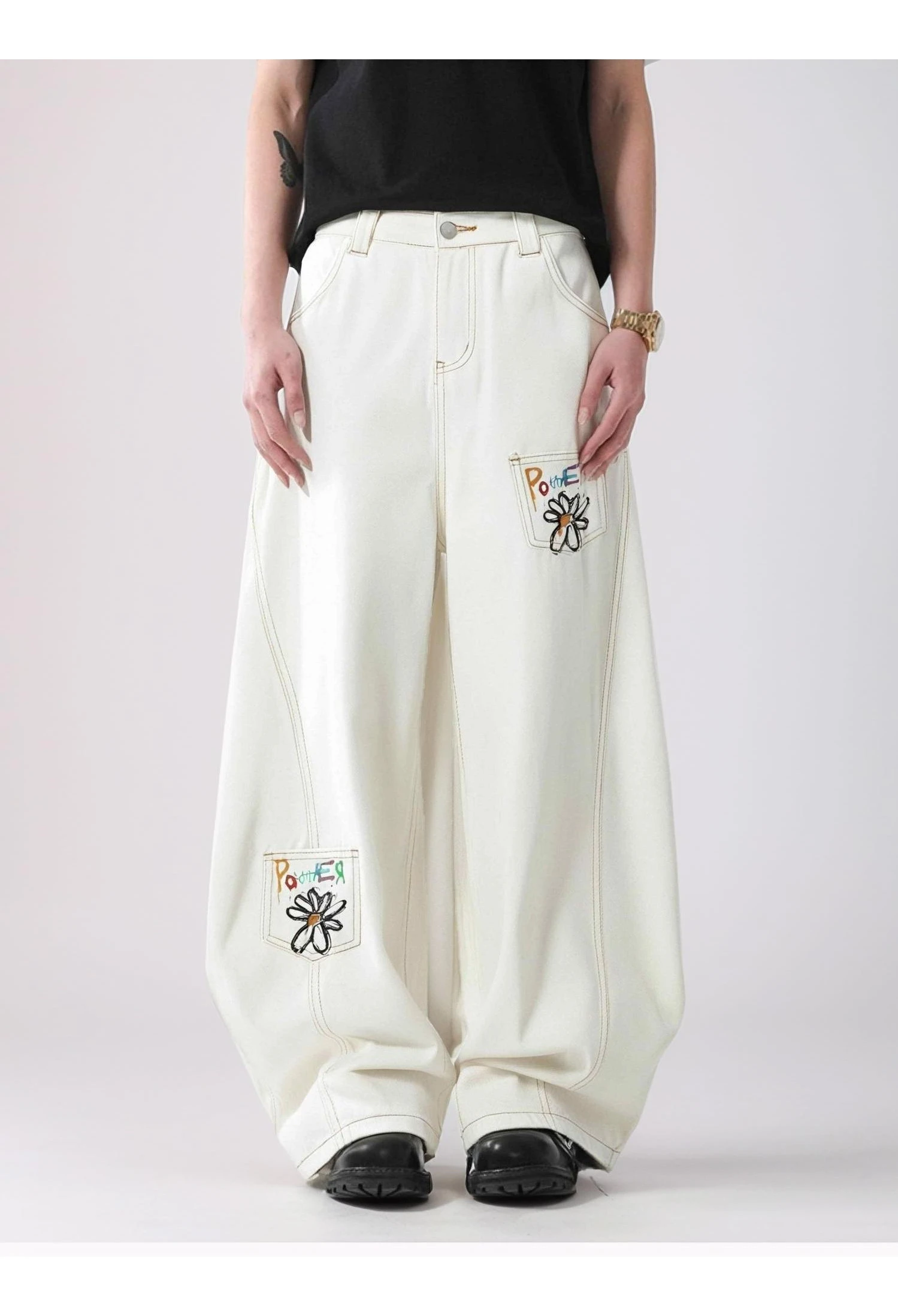 

CHIC Daisy Painted Woman Jeans American Retro Preppy Style Girl Denim Cargo Pants Boyfriend Female Trendy Harajuku Street Bottom