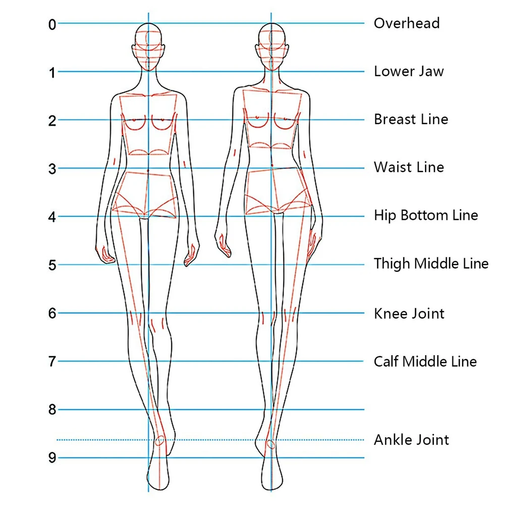 Mode Illustration Lineale Skizzieren Vorlagen Lineal Nähen humanoide Muster Design Kleidung Messen, Kombination