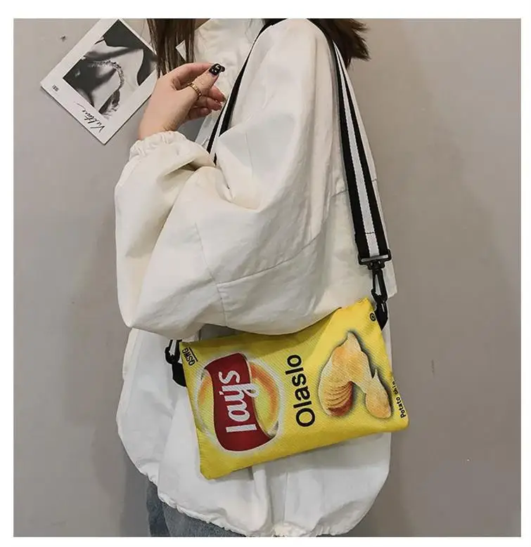 Umhängetasche mit Kartoffelchips-Snack-Muster, Damenversion, kleine einzelne Umhängetasche, lustige Umschlagtasche für Frauen und Mädchen, Handytasche – Detail 10