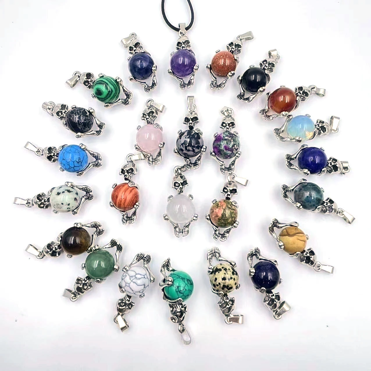 

Natural Gem stone Quartz Crystal Opal charms alloy Skull Head pendant for DIY jewelry making Healals necklace Accessoires 10pc