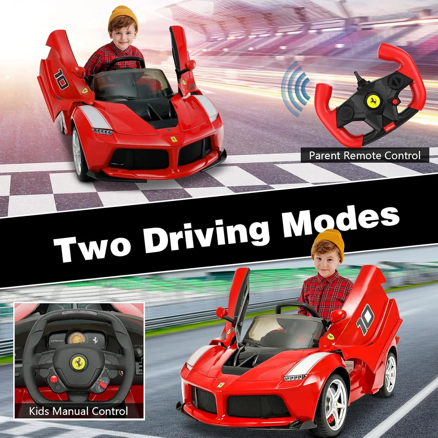 부모 원격 제어 기능이 있는 12V 어린이 전기 자동차 탑승, 장난감 차량 탑승, 개방형 유압 도어, 2단 속도, 가죽