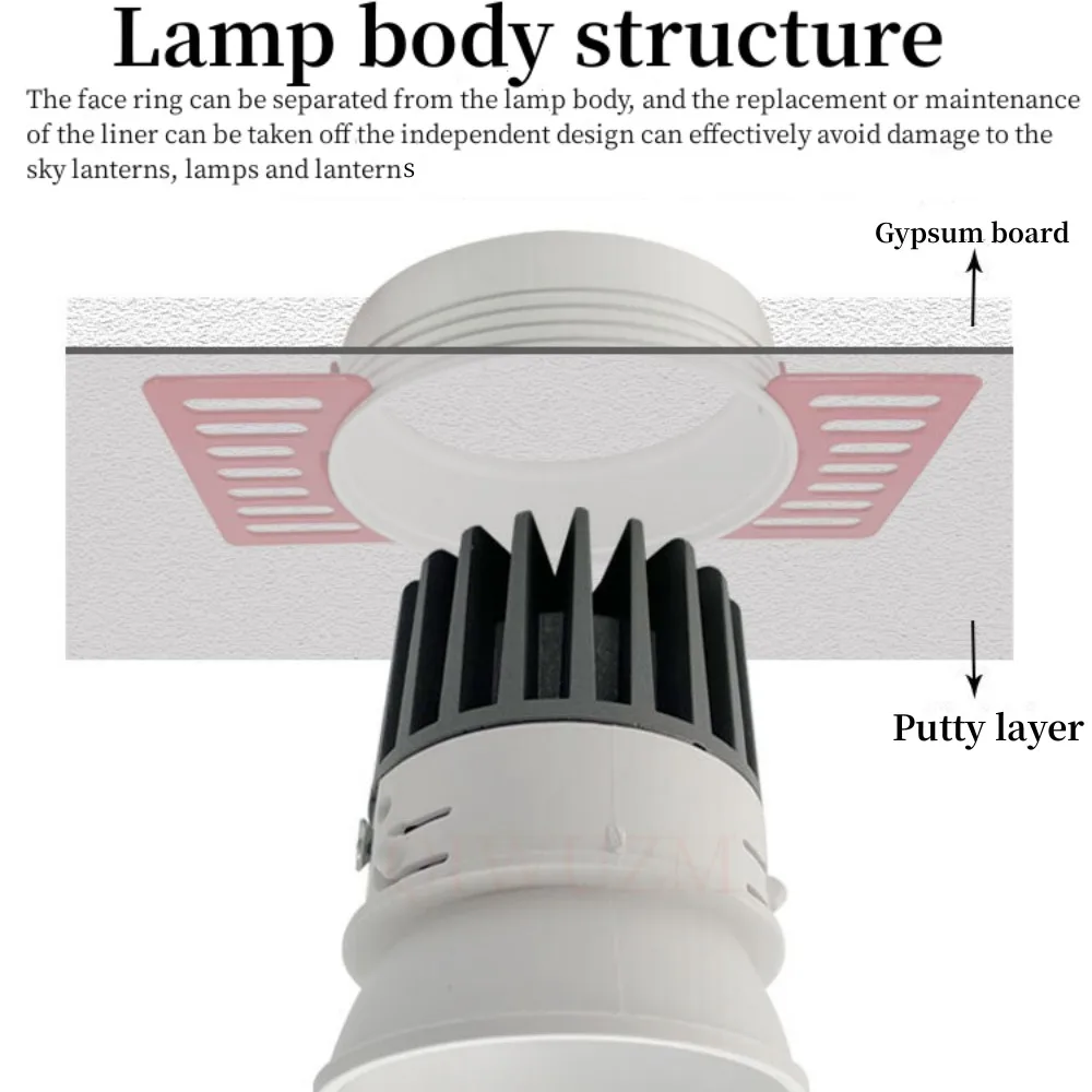 Regulável Rotação Recesso Anti Glare LED Downlights Spot light 7W 10W 12W Round Teto Spot Background Lâmpadas Iluminação Interior