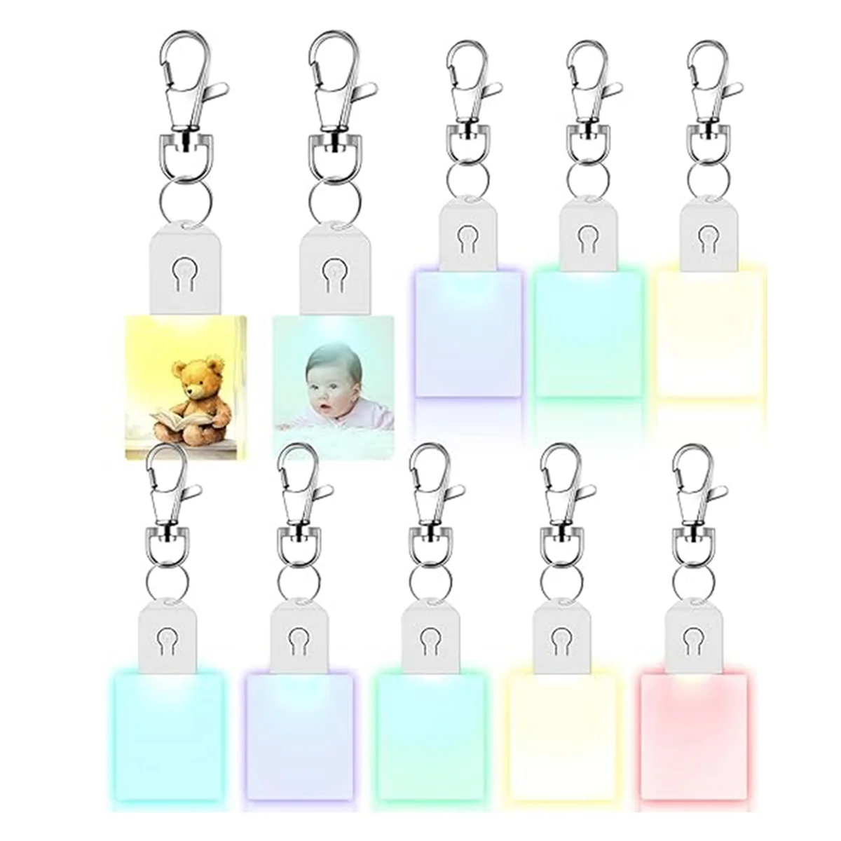 10 Pcs LED Sublimation Blank Keychain Acrylic Lighted Transfer Rectangular DIY Keychain