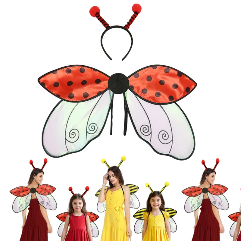 요정 날개 소녀 할로윈 요정 의상 나비 무당벌레 꿀벌 코스프레 요정 날개 머리띠 할로윈 코스프레 가면 키트