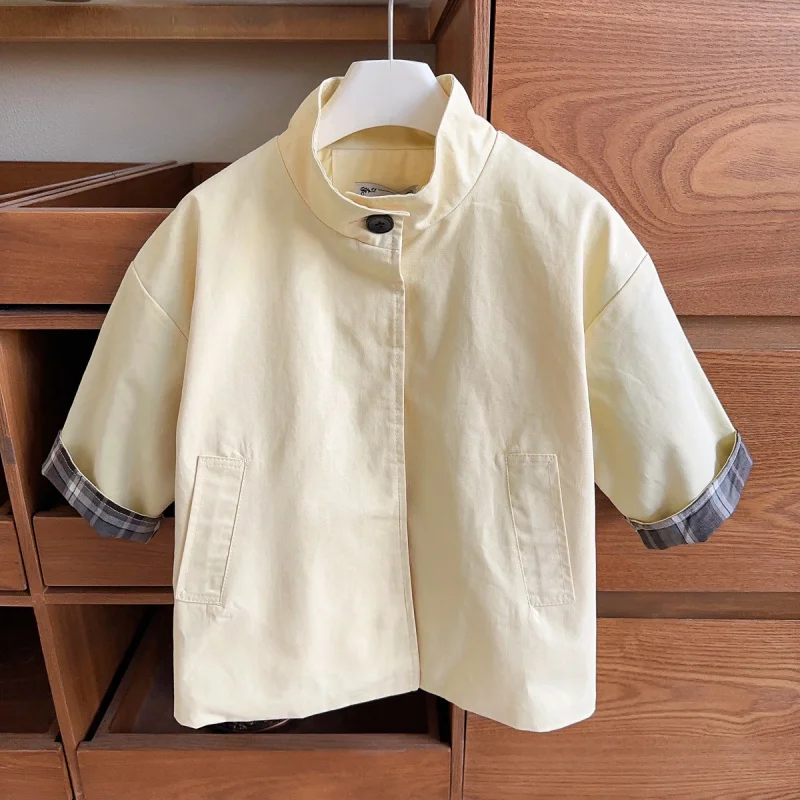 

Girls' Spring and Autumn New Style Jacket2025British Style Long Sleeve Casual Color Block Trench Coat for Baby Girls, Mid-Length