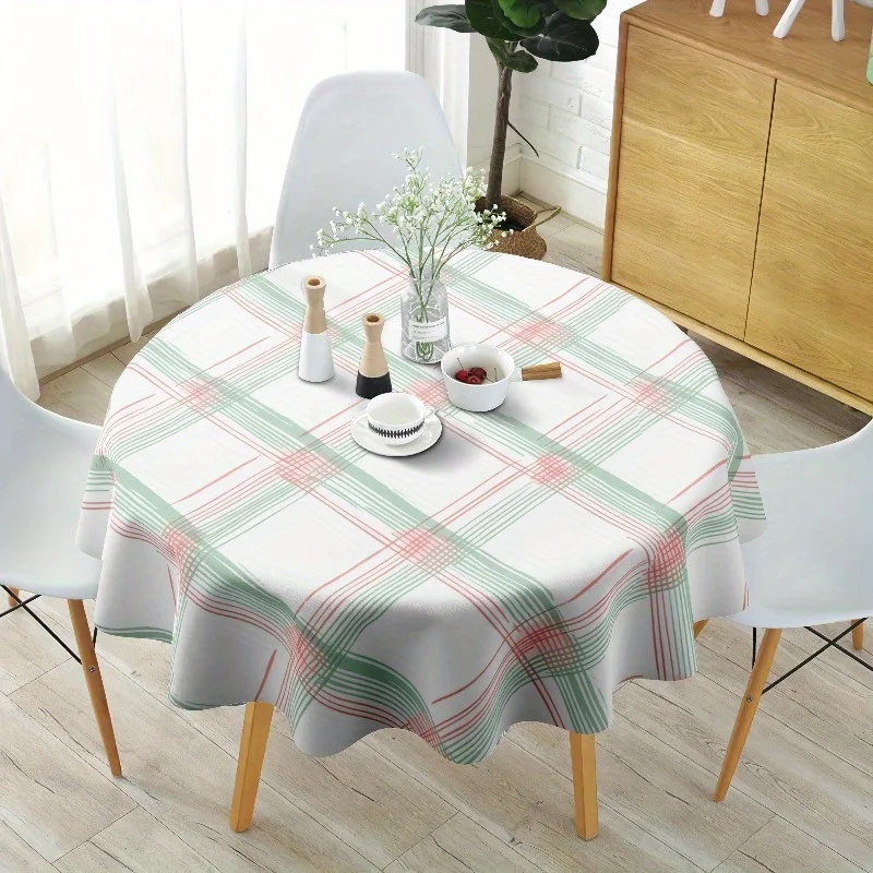 One set of checkered round tablecloth, anti-rotation round tablecloth, anti-wrinkle round table cover