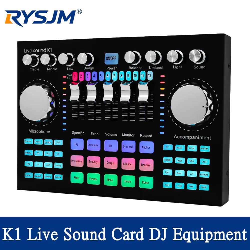 K1 Live Sound Card Portable Internet Celebrity Live Broadcast Special Sound Equipment Universal for Music Recording Karaoke Sing
