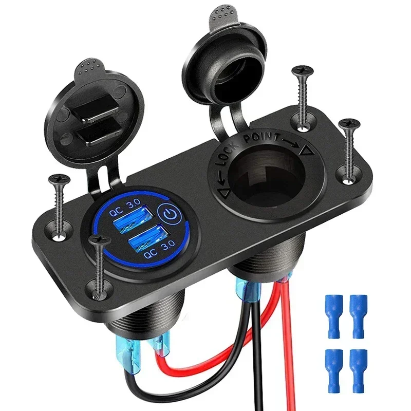 Panel gniazda USB 12V/24V z podwójnym portem USB QC3.0, adapter do zapalniczki samochodowej, łodzi, kampera…