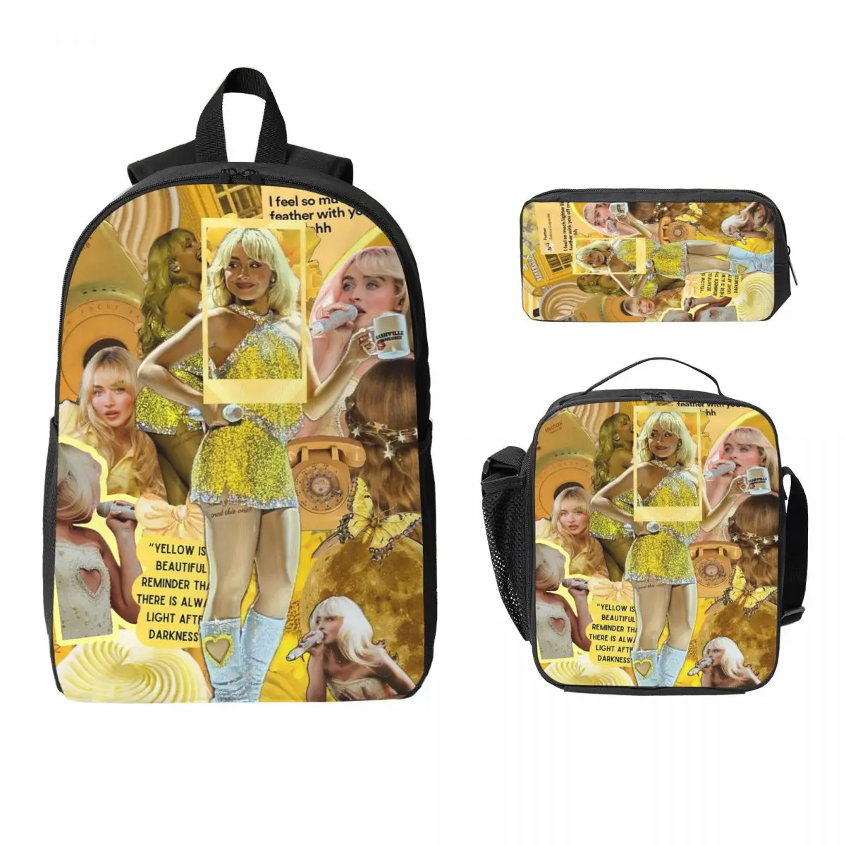Free Yellow Sabrina Carpenter Backpack Student Boys Girls BookBag School Bag Shoulder Bags 3ps Insulated Lunch Bag Pencil Case