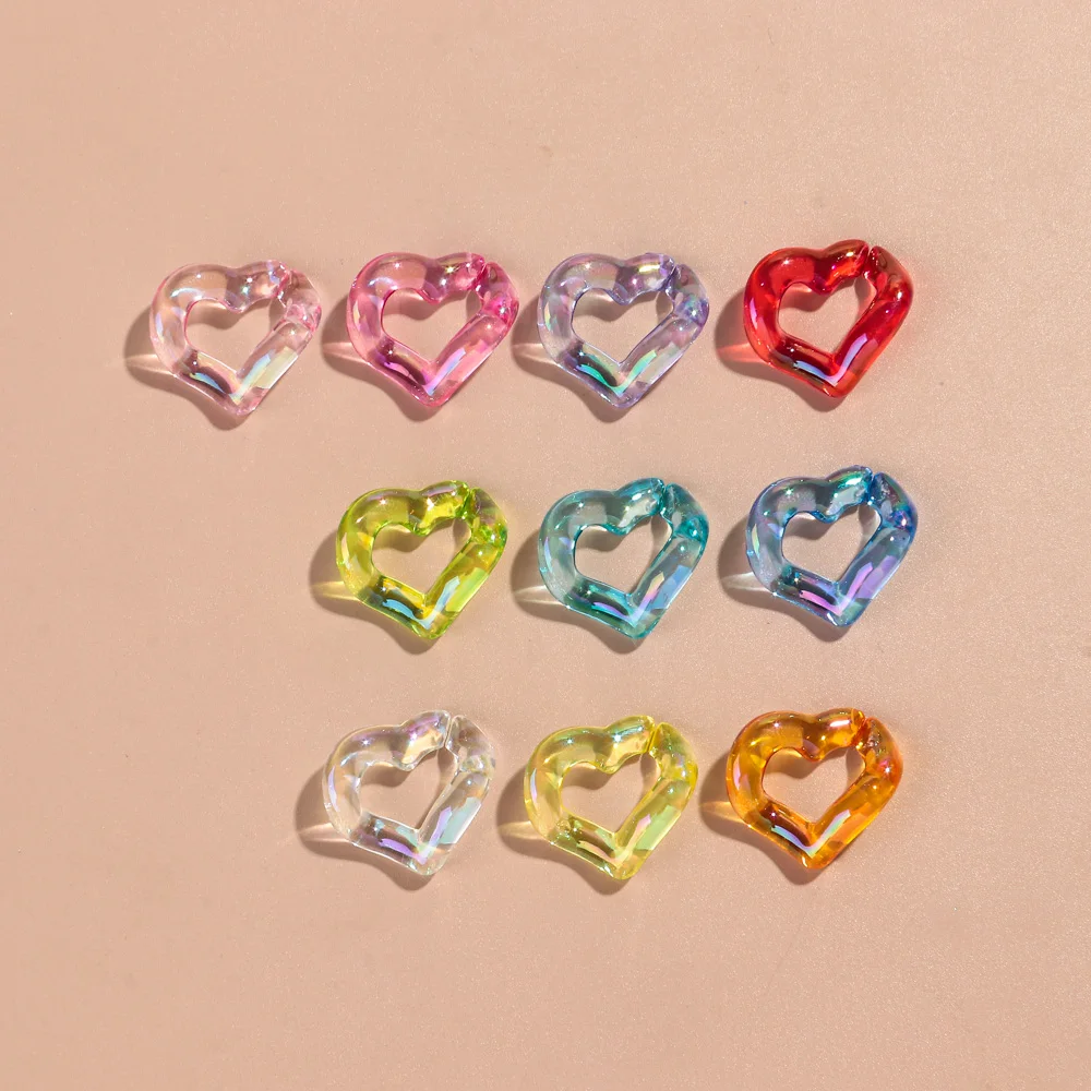 30pcs Iridescent Transparent Acrylic 19x21MM Heart Link Chain Loose Beads for Bracelet Necklace Making DIY Jewelry Accessories