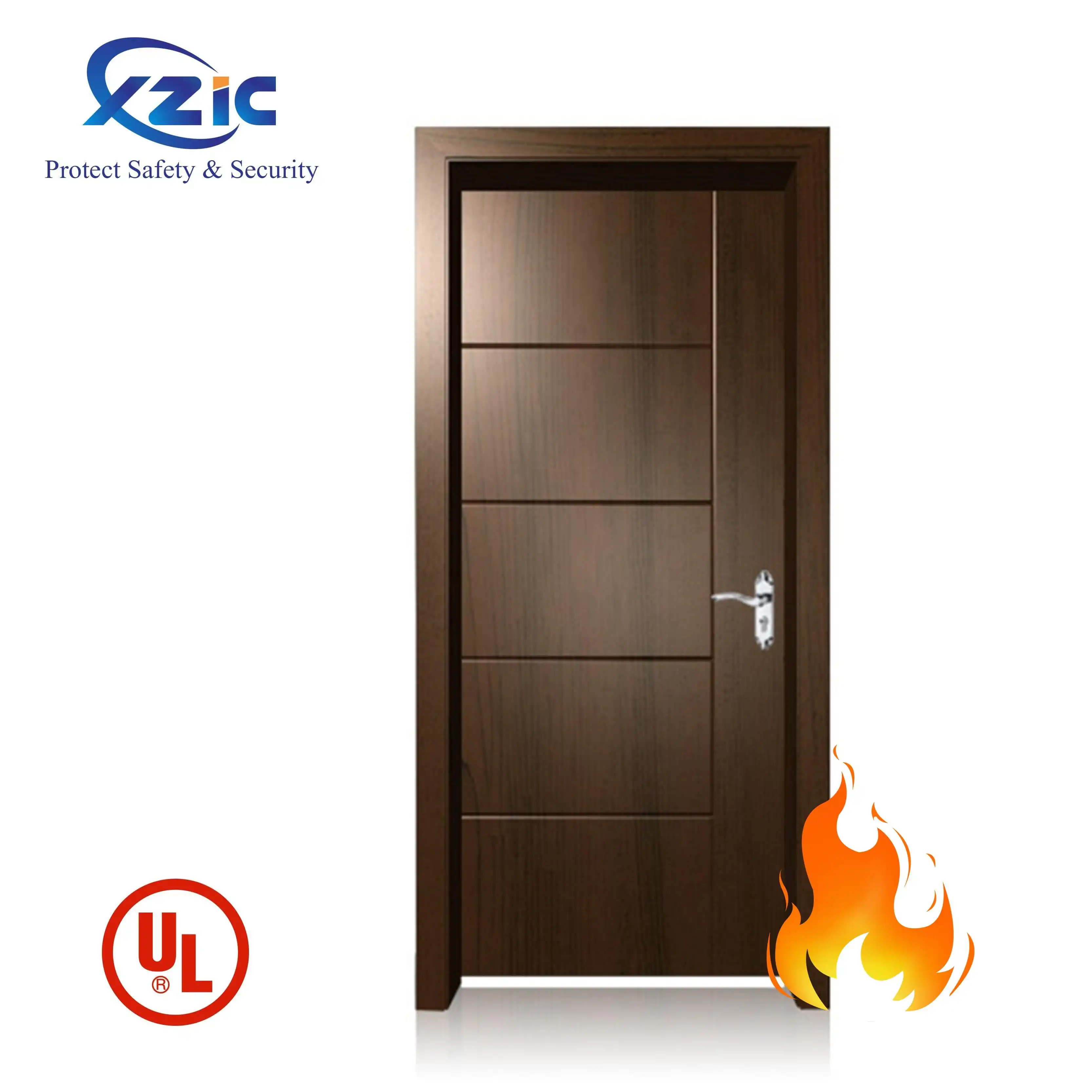 Customized UL Listed Fire Rated Wood Doors Timber Commercial Doors Hotel Wood Fire Door With Steel Frame