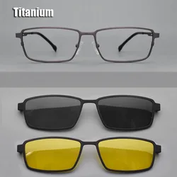 Ultra Light Titanium Glasses Clip On Polarized Mirror Men's Coffee Prescription Myopia Magnetic Attraction Sunglasses Clip On 57