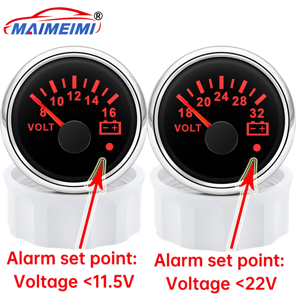 

52mm Auto Car Gauge Volt Meter 8-16V 18-32V Voltmeter With Warning 7 Colors Backlight Digital pointer Voltmeter for car boat