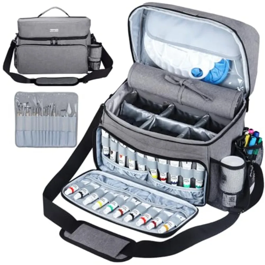 Сумка-органайзер для набора акриловых красок и кистей со съемным держателем кисти для рисования в путешествиях и на открытом воздухе — компактная переноска