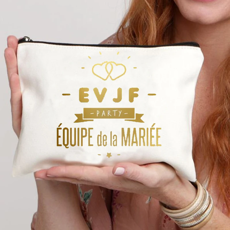 Evjf-Poudres cosmétiques en toile avec fermeture éclair, sac de rouge à lèvres imprimé Team Bride, porte-monnaie, cadeau de fête d'enterrement de vie de jeune fille, évaluation de voyage