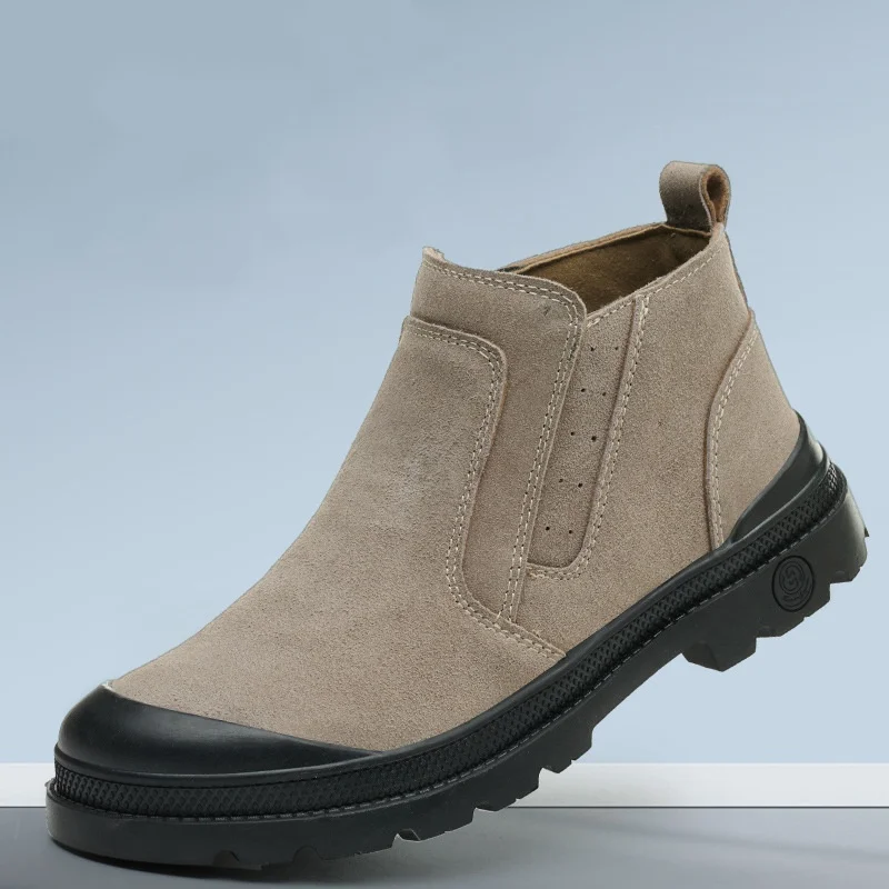 men's fashion steel toe covers working safety boots slip-on cow suede leather welding shoes worker security footwear protection