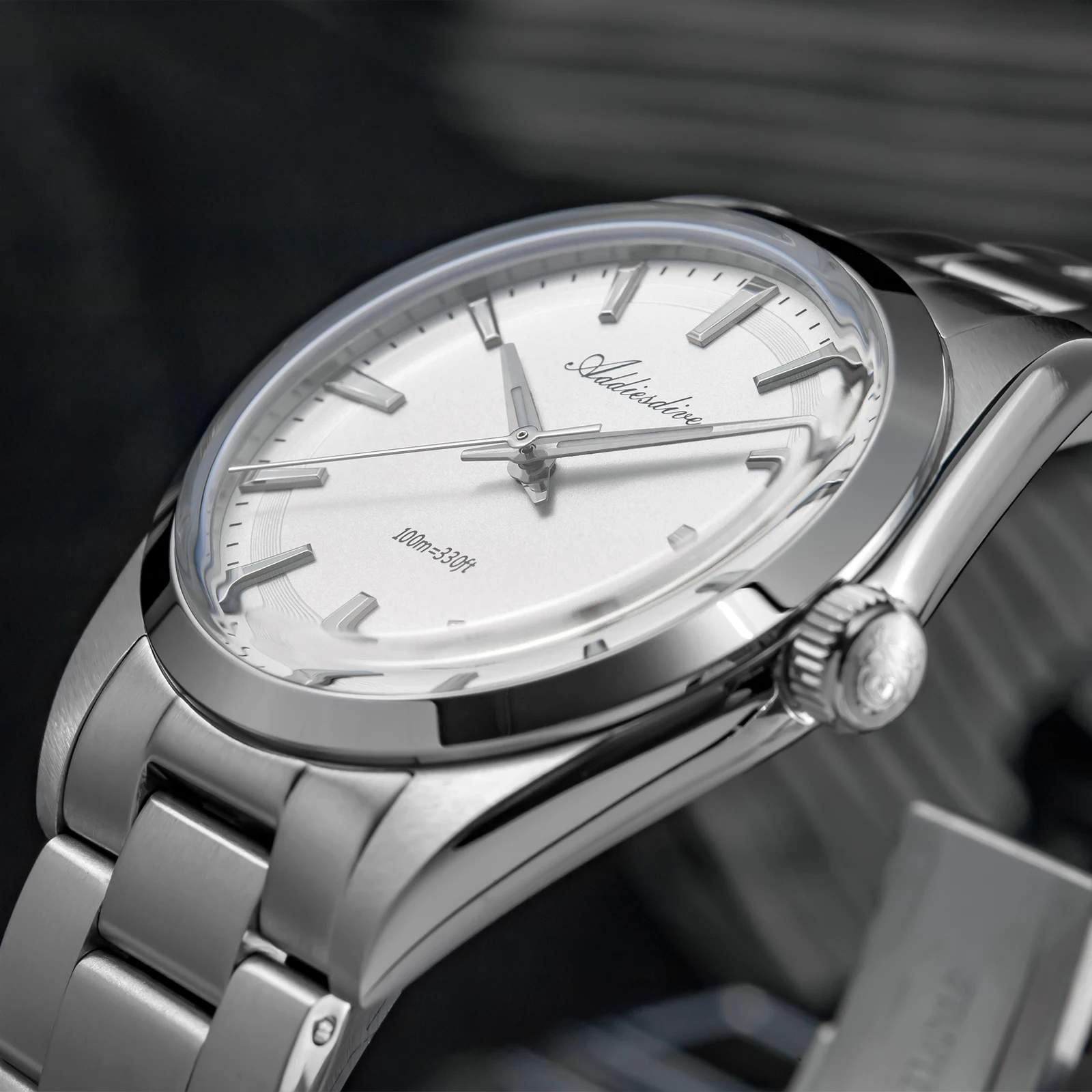 ADDIESDIVE montres à Quartz en acier inoxydable montre analogique en verre miroir à bulles BGW9 Super lumineux 100m étanche montre pour hommes AD206