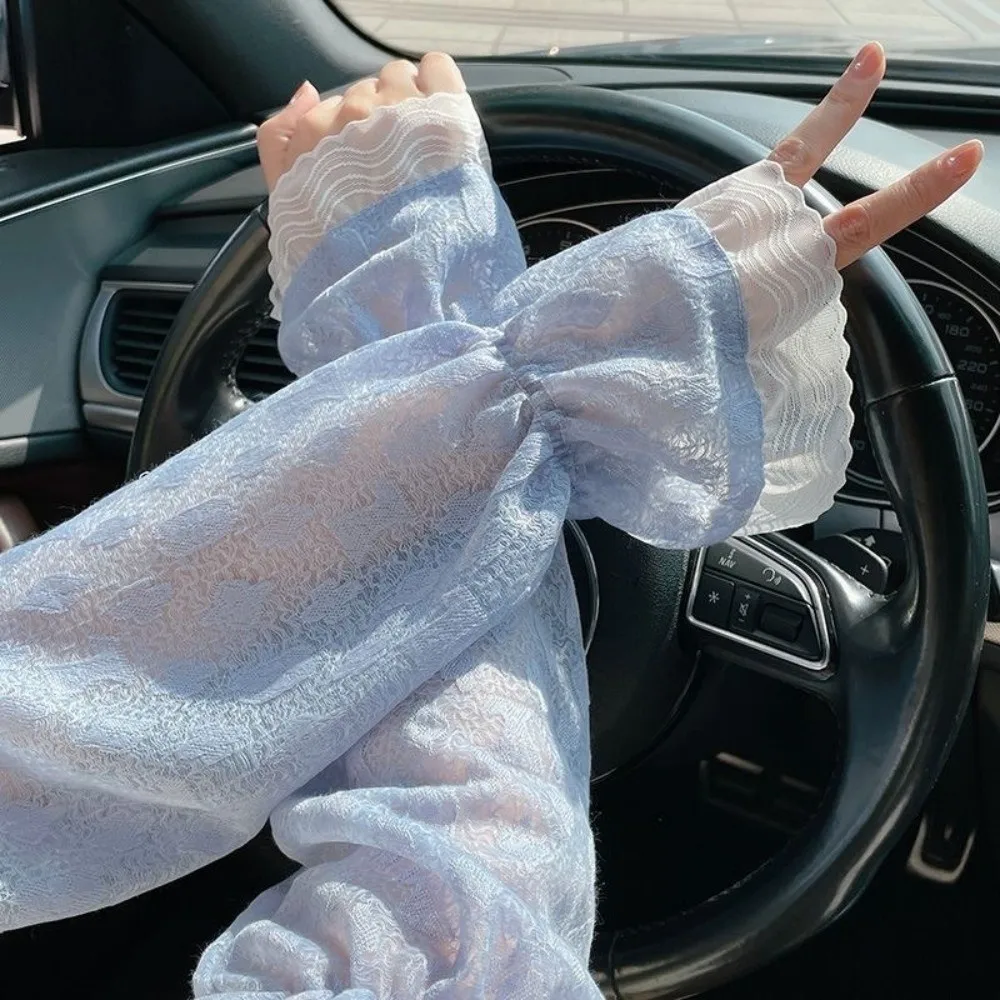 

Summer Outdoor Breathable Sun Sleeves Long Anti-UV Driving Gloves Sun Protection Loose Fit Floral Lace Gloves