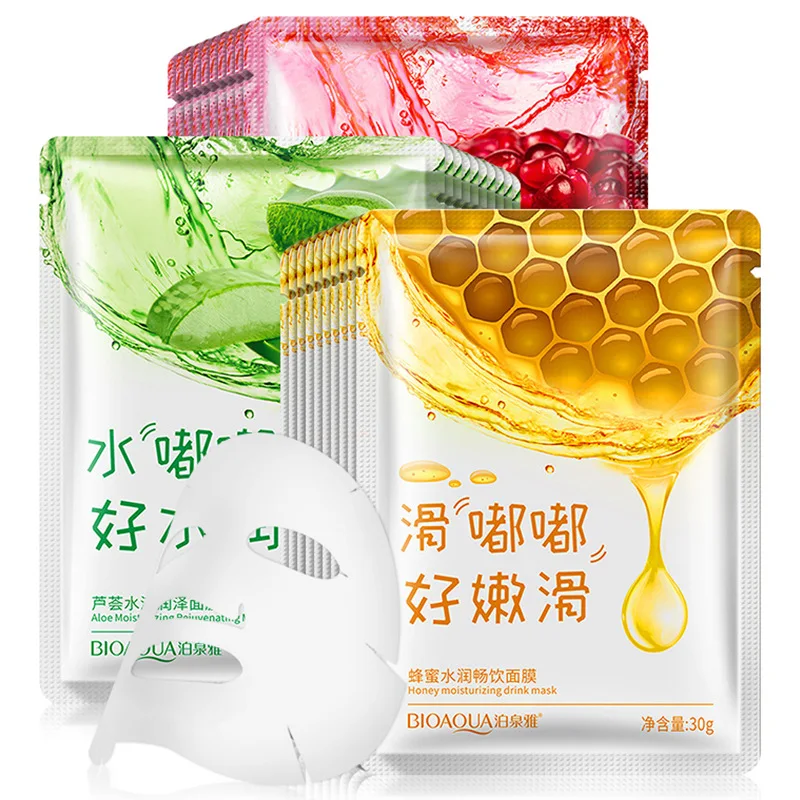 15Pcs BIOAQUA Fresh Fruit Face Mask Snail Hyaluronic Acid Hydrating Anti-aging Skincare Sheet Masks Facial Mask Korean Cosmetics