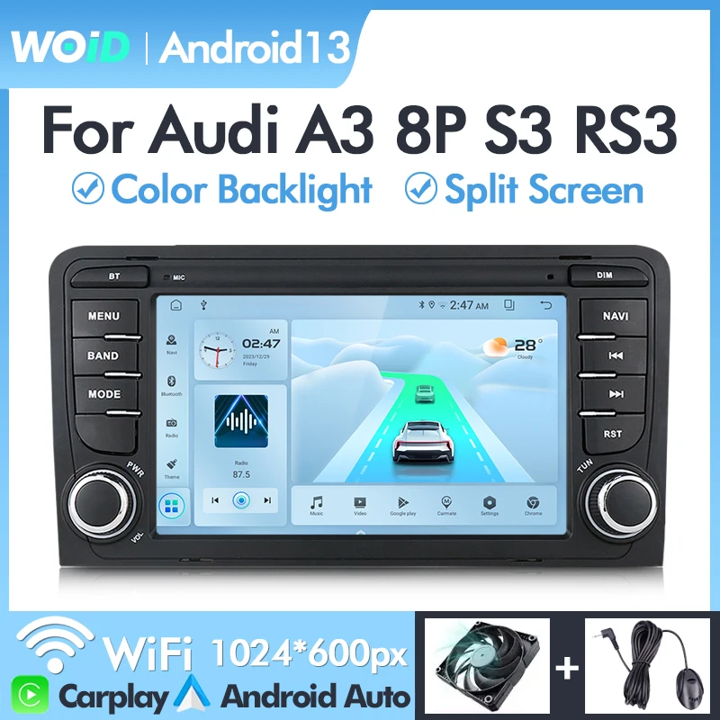 Android Auto Car Radio For Audi A3 8P 2003-2011 S3 RS3 Sportback Multimedia GPS Autoradio Player Wireless Carplay Head Unit 2din