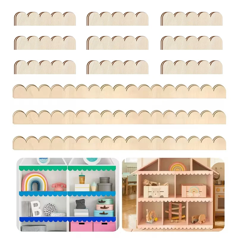 【F】6/12Pcs Fan Shaped Decor Wooden Strips Unfinished Wooden Frame For DIY Home Decor Cabinet Window Frames Party Decoration