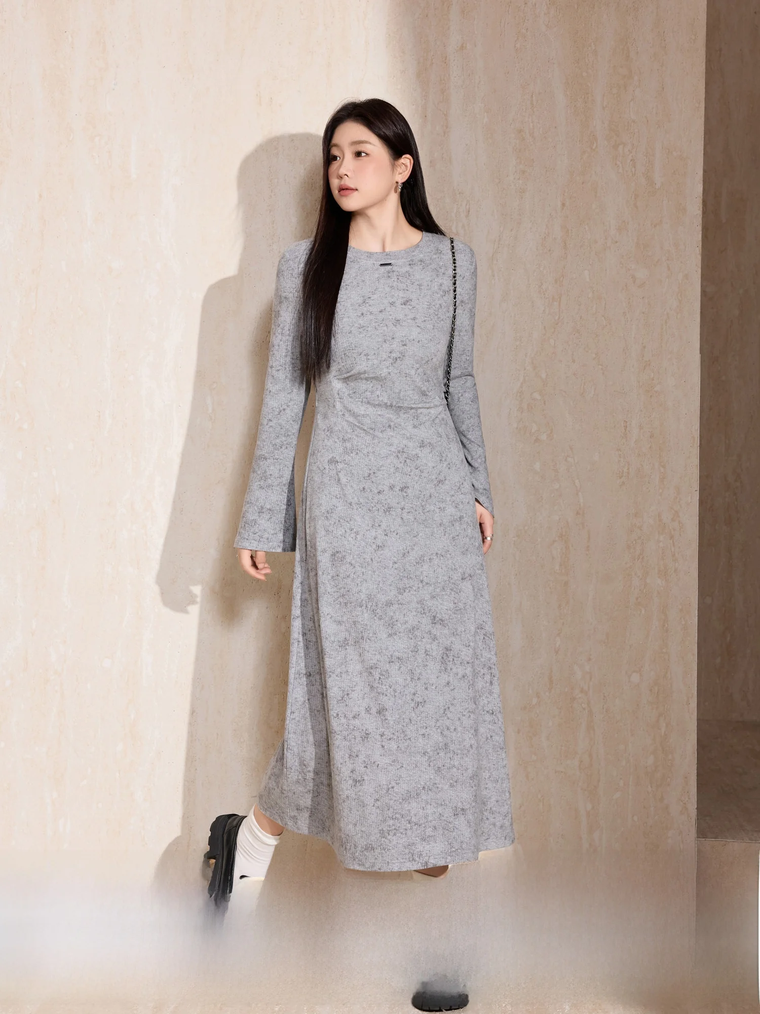 

Blue Language plus Size Women's Knitted Long Sve Dr Ele Slimming Inner Wear A-Line Gown for Work Commute Autumn