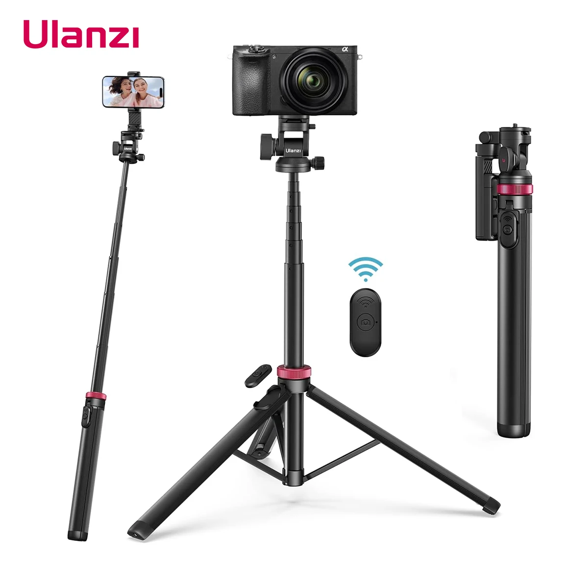 Ulanzi MT-78 Quick-Release Tripod for Camera Smartphone Fill Light Max1.85m Tripod Selfie with Remote Control