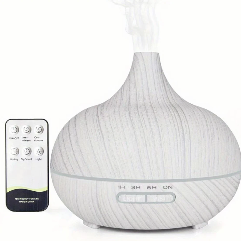500ml Wood Grain Aromatherapy Diffuser with Remote, Ultrasonic Humidifier, 7-Color LED