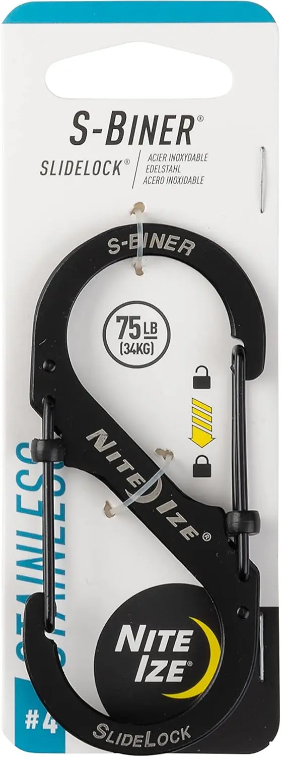 

Lockable Stainless Steel S-Biner Carabiner Clip, 75lb Capacity, Secure Key Chain for Backpack or Belt Loop