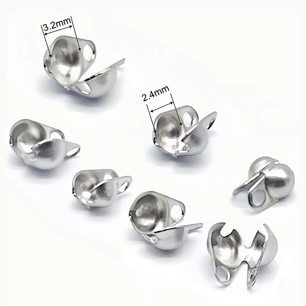 30/50PCS 1.5-5mm Crimp Bead Tip Knot Cover Gold Color Stainless Steel for Jewelry Connector Clip Clasp Fittings Components