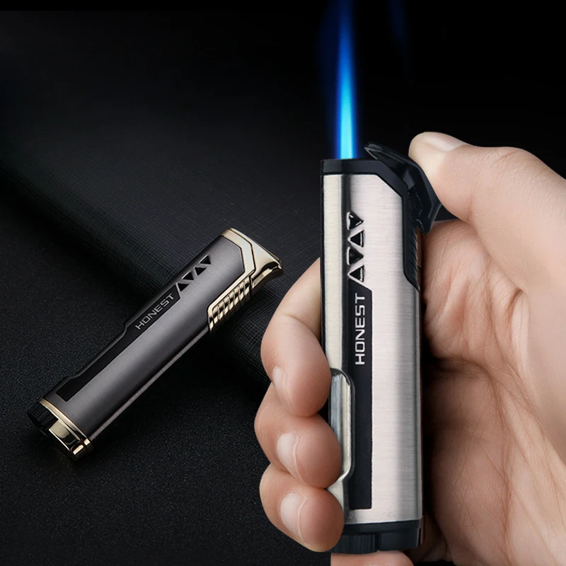 2024 HONEST Slim Strip Gas Lighter Windproof Blue Flame Cigar Turbine Torch Visible Air Window Comfortable Feel Hgih-end Gift