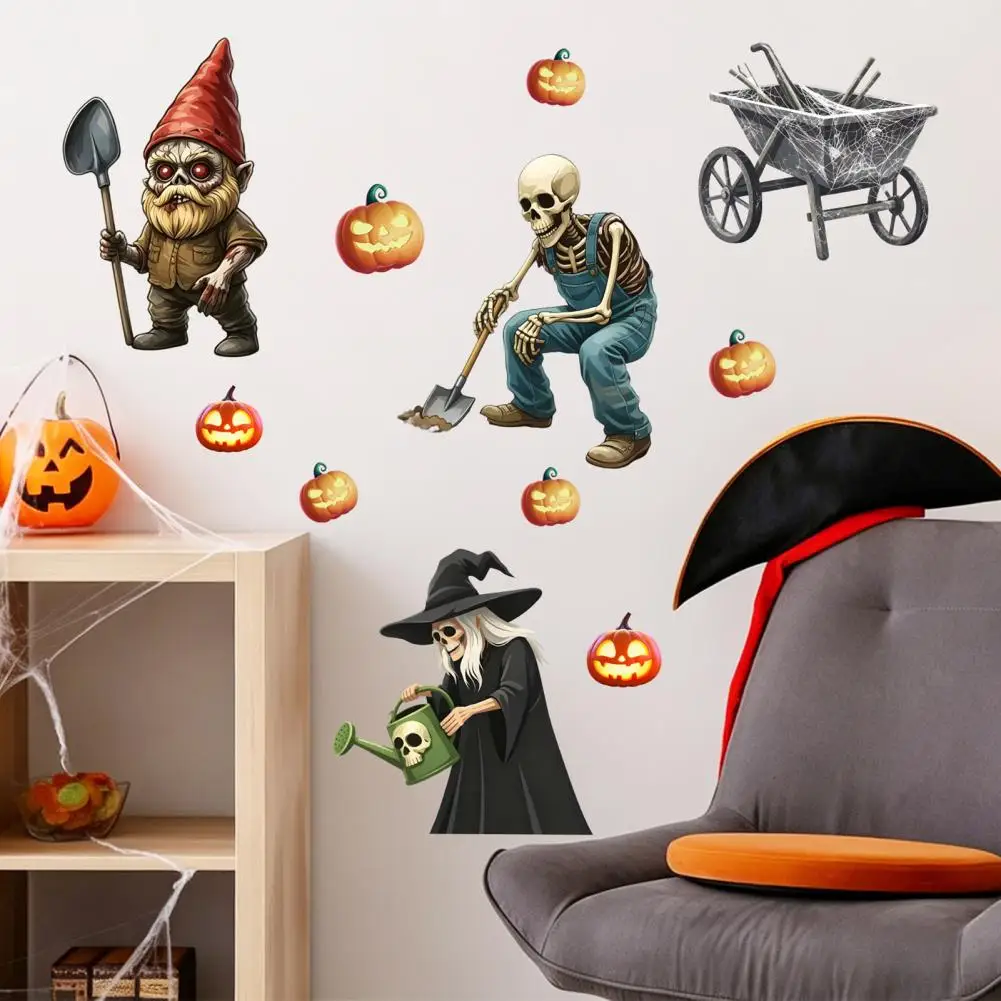 Autumn Harvest Wall Stickers Halloween Wall Decals Halloween Wall Stickers Pumpkin Witch Skeleton Decals Self-adhesive