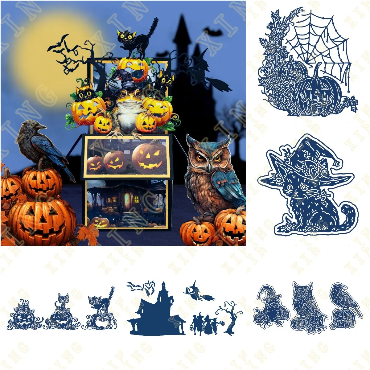 

Metal Craft Cutting Die DIY Scrapbook Paper Diary Decoration Card Handmade Embossing New Halloween Harvest Spooky Silhouettes