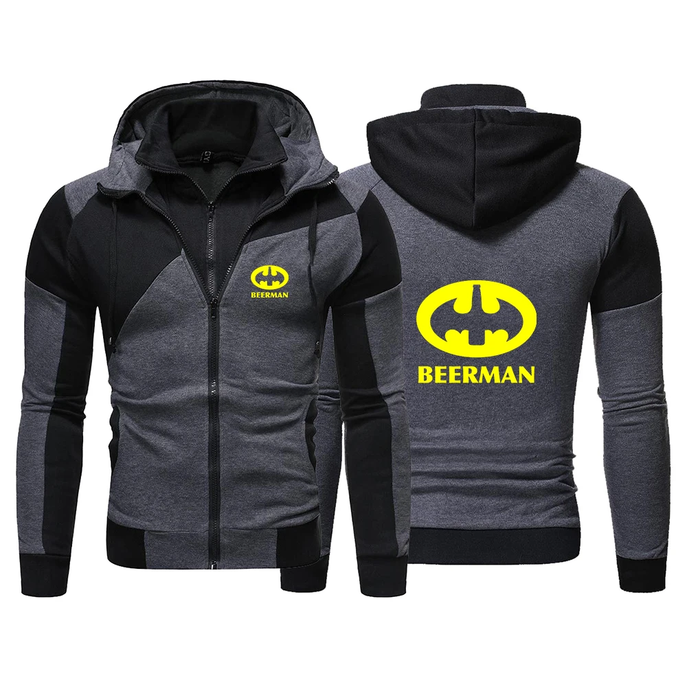 

Мужская толстовка на молнии с принтом Beer Man, новая коллекция Весна-Осень 2026, модная, удобная, для фитнеса, с цветовыми блоками