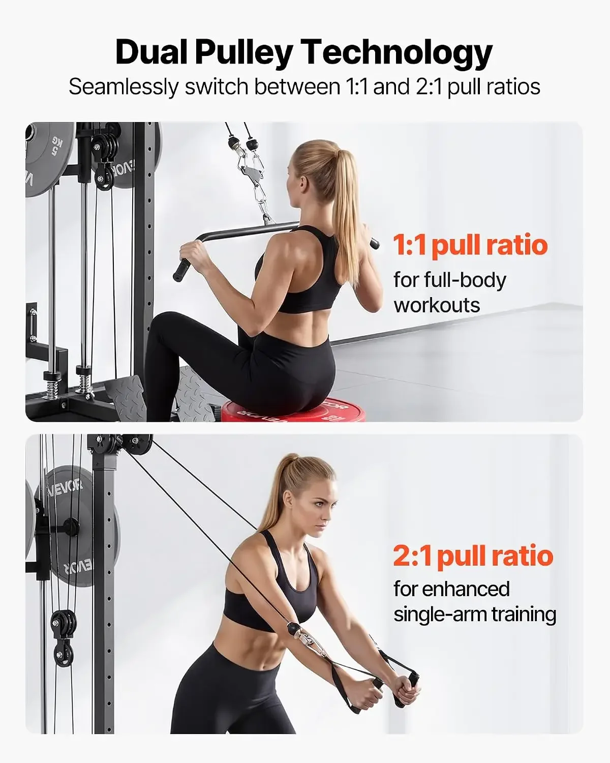 LAT Pull Down Machine, 3-in-1 Row Cable Machine, Cable Machines Home Gym with 18-Levels Height Adjustment, Wall-Mount Design, Lo