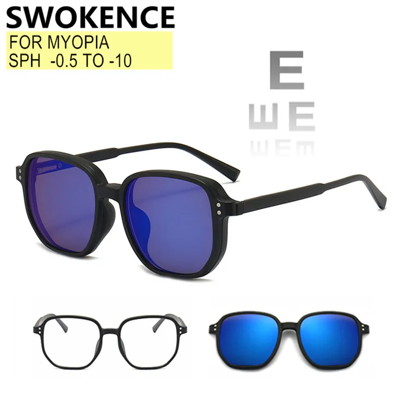 Lunettes 6 en 1 avec clip solaire magnétique pour hommes femmes monture carrée de haute qualité verres haute clarté pour myopie et astigmatisme sphère -0.5 à -8.0 cylindre -0.5 à -2.0 F242