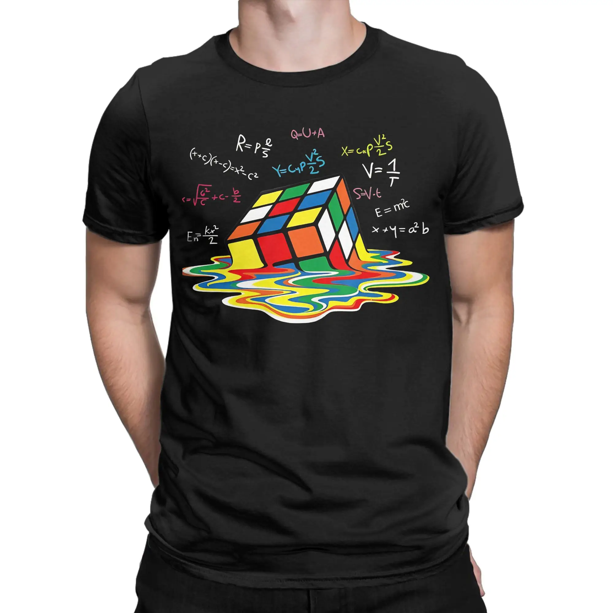 Math Melting Cube Funny Rubix Rubics Player Cube Melt Pure Cotton T Shirt For Men Summer Y2K T-Shirts Tees Big Size Clothing