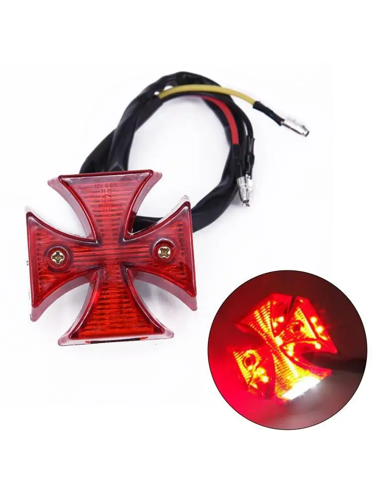 AliExpress NONE 1pc Motorcycle Tail Light Rear Tail Brake Lamp License Plate Light Cross LED ABS Surround With Red Lens For Bike Dirt Bike Quad