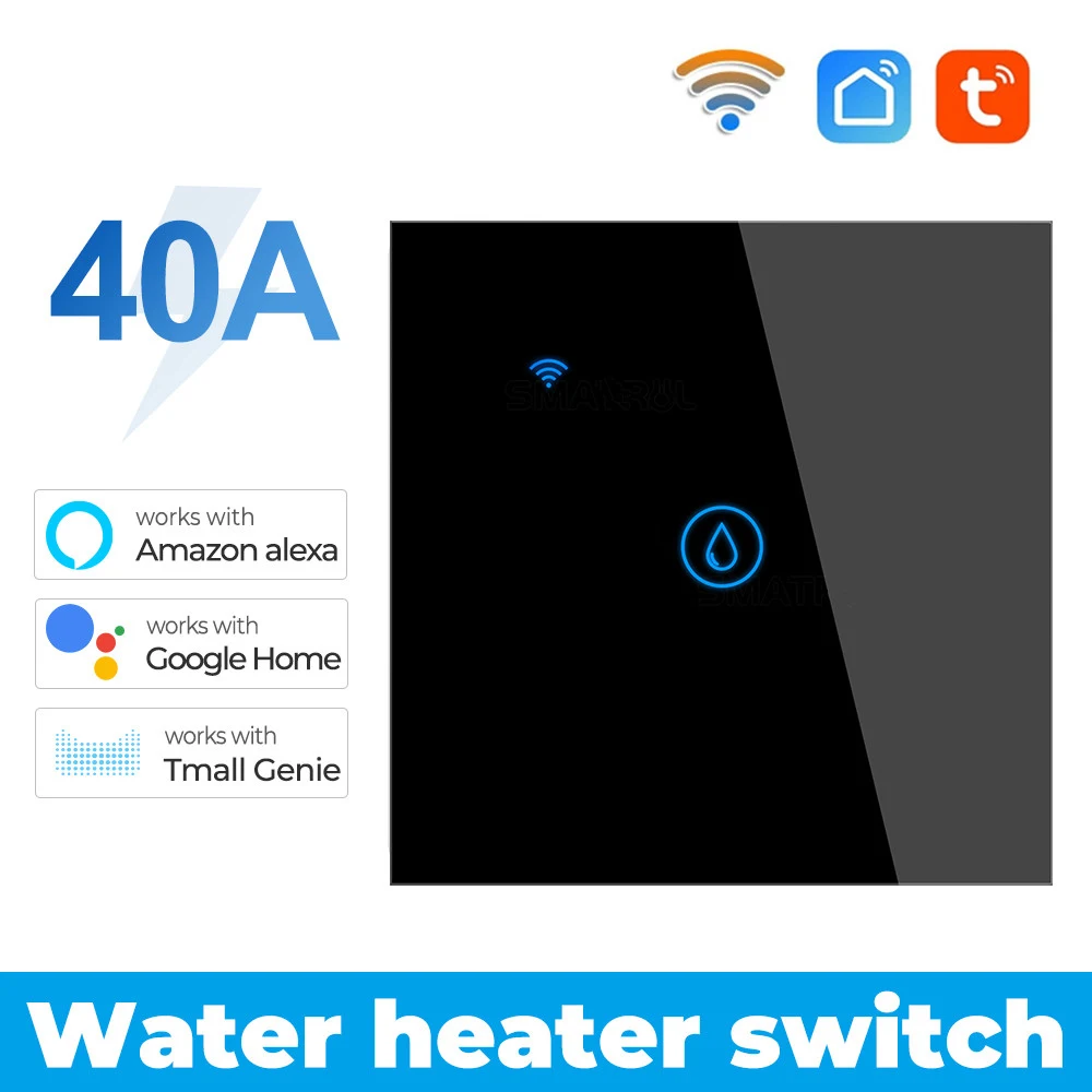 40A Wifi Bluetooth Smart Boiler Touch Wall Switch Water Heater Automation Switch Panel Tuya Voice Control Alexa Google Home