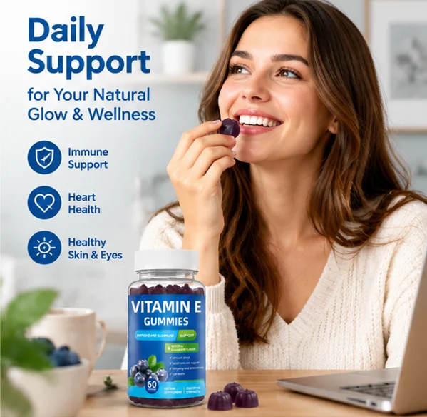 Vitamin E Chewable Gummies,Maximum Strength Formula,Natural Blueberry Flavor,Daily Dietary Supplement,60 Gummies